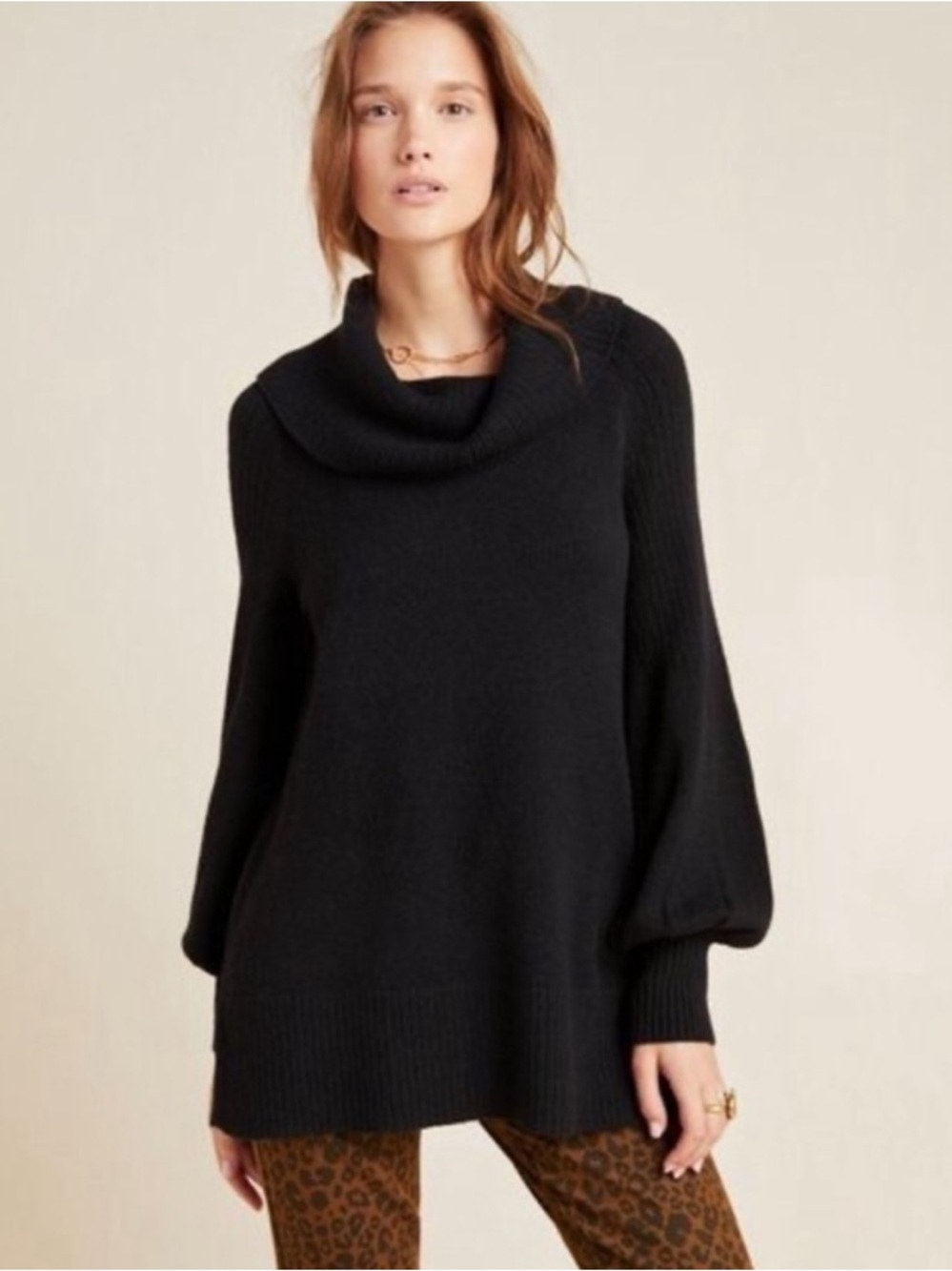 Anthropologie Paloma Black Cowl Neck Tunic Sweater